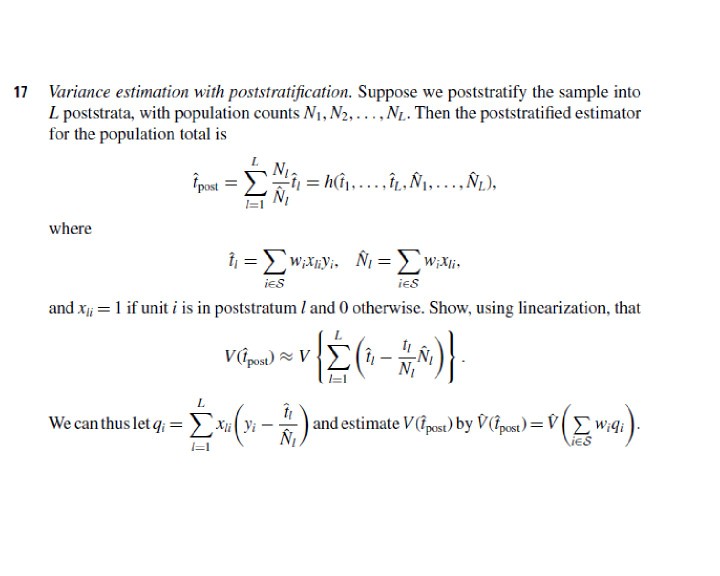 Solved Variance estimation with poststratification. Suppose | Chegg.com