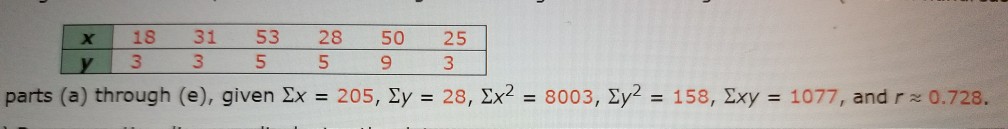 Solved x 18 31 53 28 50 25 5 5 9 3 parts (a) through (e), | Chegg.com