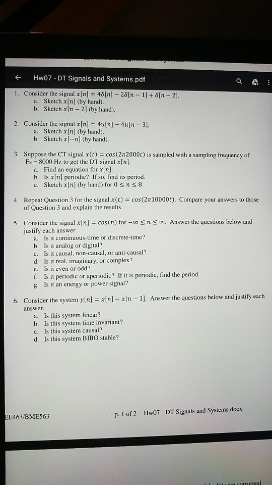 Solved ← Hw07-DT Signals And Systems.pdf 1. Consider The | Chegg.com