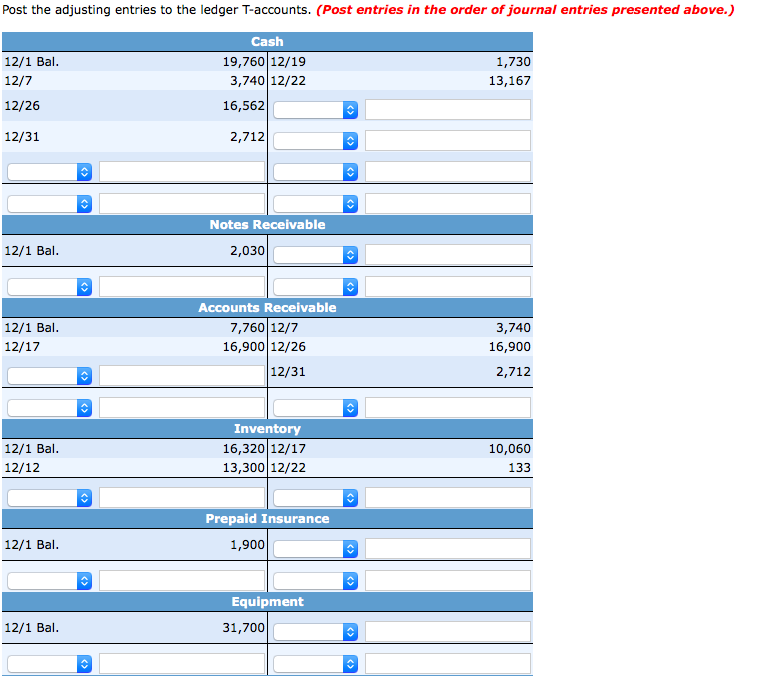 solved-post-the-adjusting-entries-to-the-ledger-t-accounts-chegg