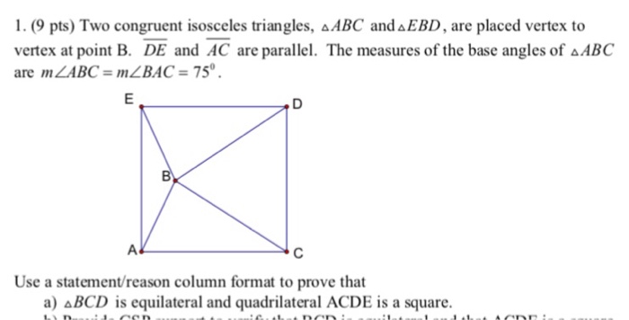 Solved Two congruent isosceles triangles, Delta ABC and | Chegg.com