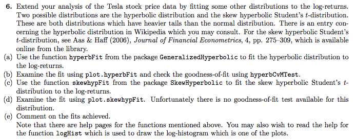 6. Extend your analysis of the Tesla stock price data | Chegg.com