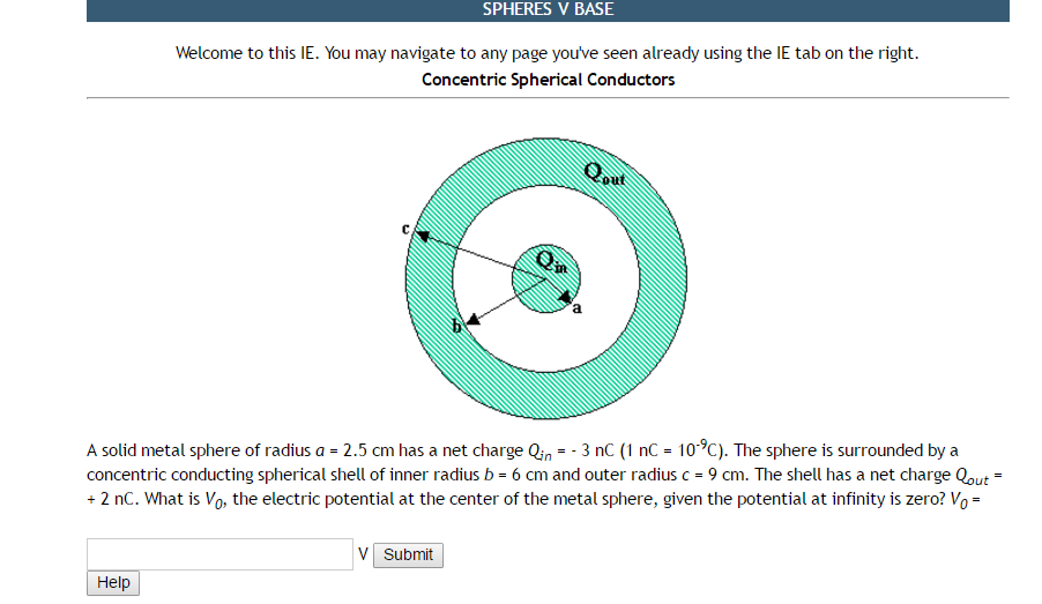 Solved A solid metal sphere of radius a = 2.5 cm has a net