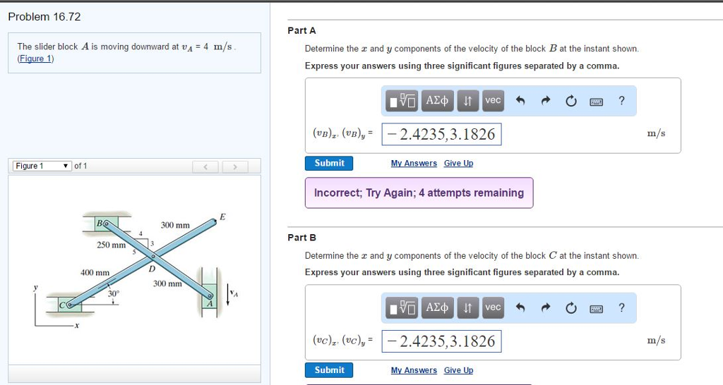 Solved The slider block A is moving downward at v_A = 4 m/s | Chegg.com