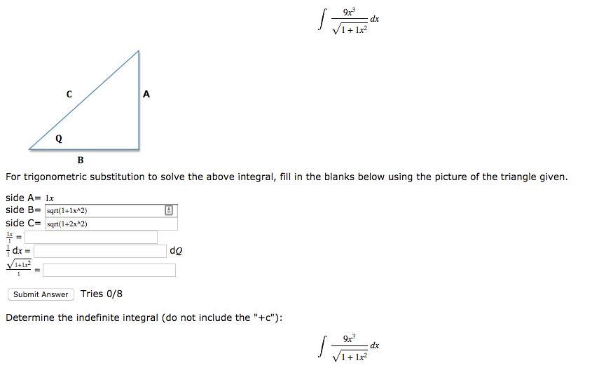 Solved For trigonometric substitution to solve the above
