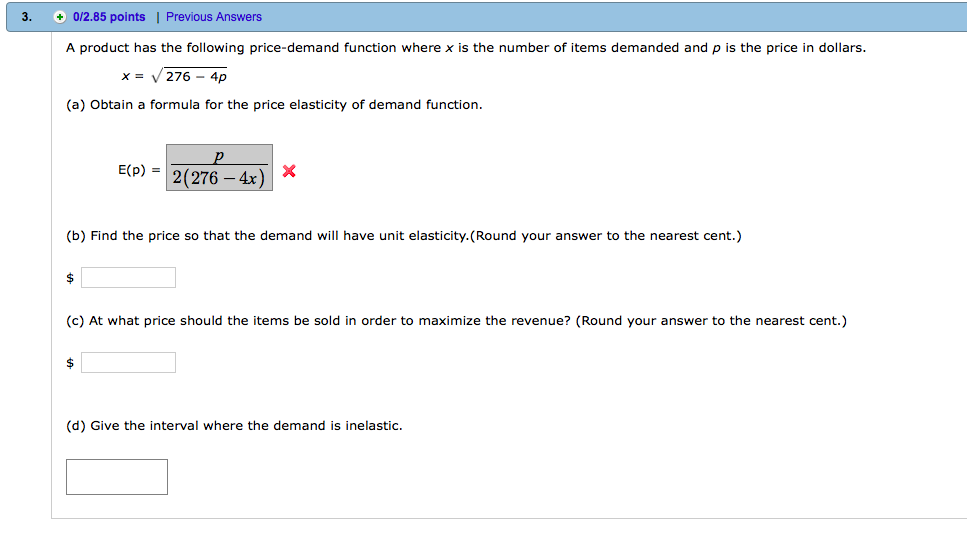 Solved A product has the following price-demand function | Chegg.com