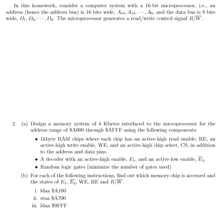 Solved In This Homework, Consider A Computer System With A | Chegg.com