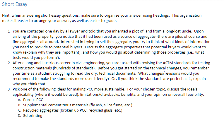 short essay questions in psychiatry