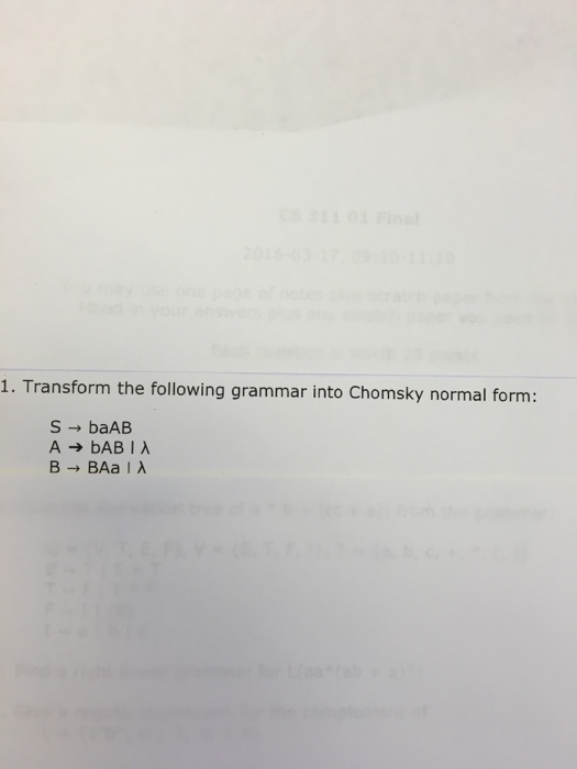 Solved Transform The Following Grammar Into Chomsky Normal | Chegg.com