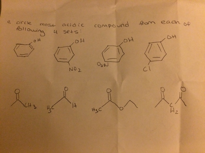 Solved Circle Most Acidic Compound From Each Of Following 4 Chegg