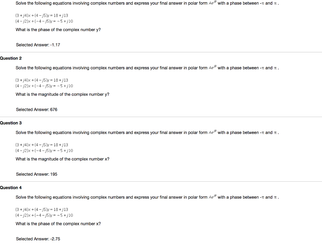 Solved Solve the following equations involving complex | Chegg.com
