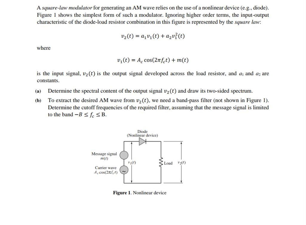 Solved A square-law modulator for generating an AM wave | Chegg.com