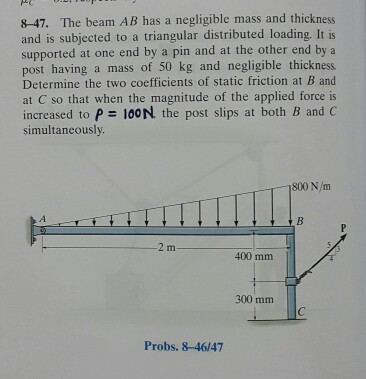 Solved 8-47. The beam AB has a negligible mass and thickness | Chegg.com