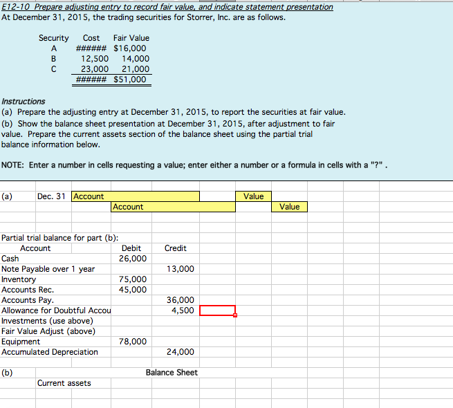 solved-prepare-adjusting-entry-to-record-fair-value-and-chegg