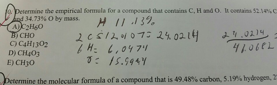 Solved 0 Determine The Empirical Formula For A Compound Chegg