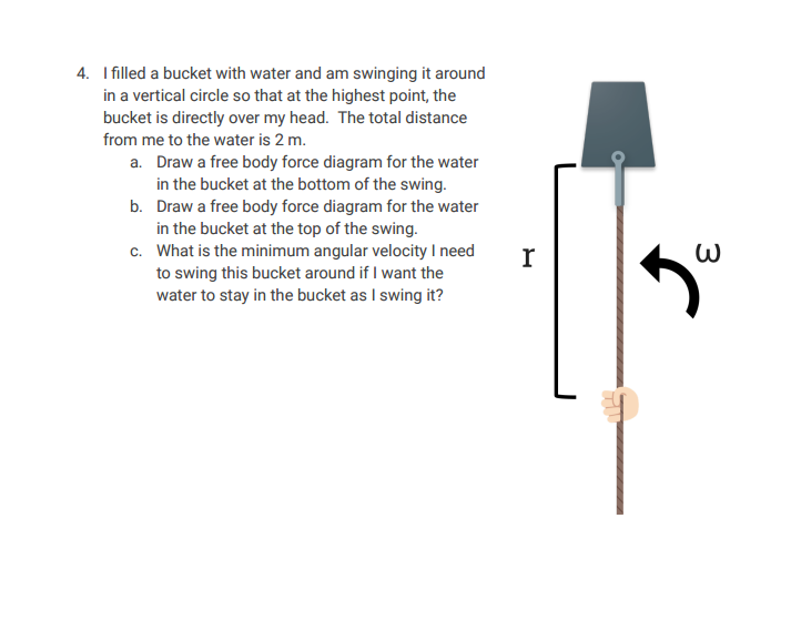 Solved I filled a bucket with water and am swinging it