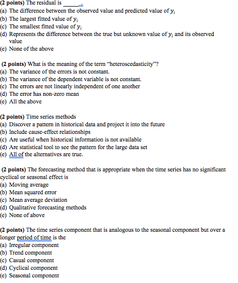 Solved The residual is ________. (a) The difference between | Chegg.com
