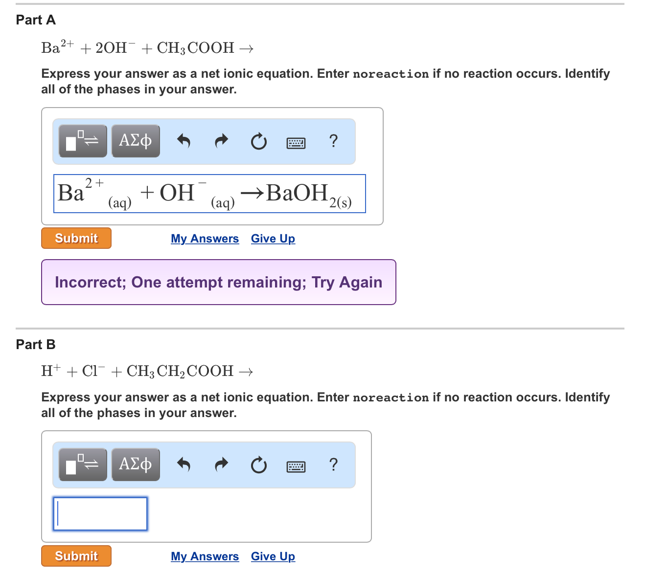 Solved Ba^2+ + 2OH^- + CH_3COOH rightarrow Express your | Chegg.com