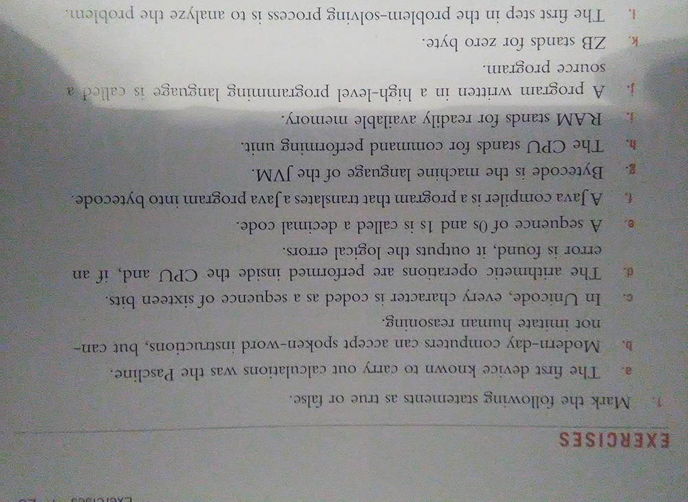 Solved EXERCISES Mark The Following Statements As True Or Chegg