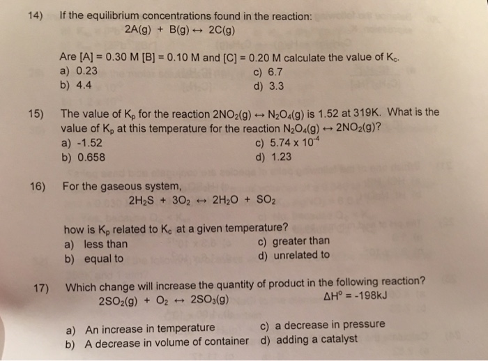 Solved If The Equilibrium Concentrations Found In The | Chegg.com