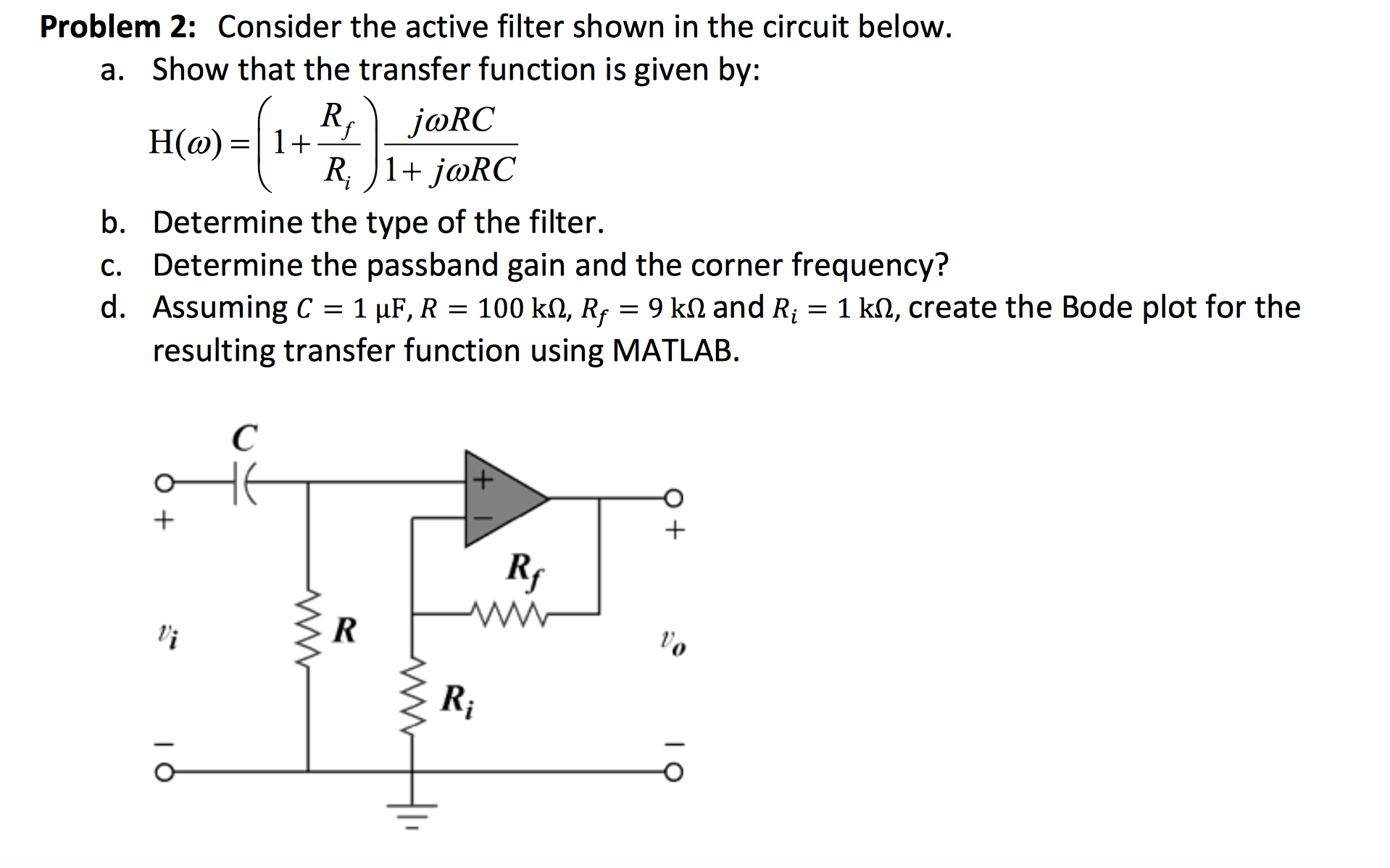 Solved Consider The Active Filter Shown In The Circuit | Chegg.com