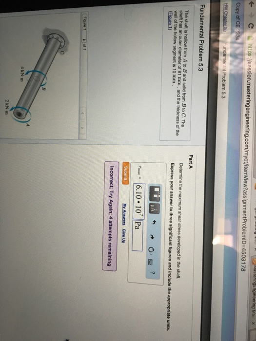 Solved The Shaft Is Hollow From A To B And Solid From B To | Chegg.com