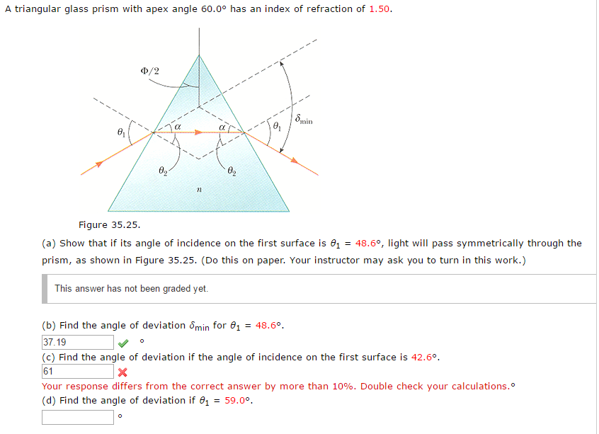 Solved A triangular glass prism with apex angle 60.0° has an