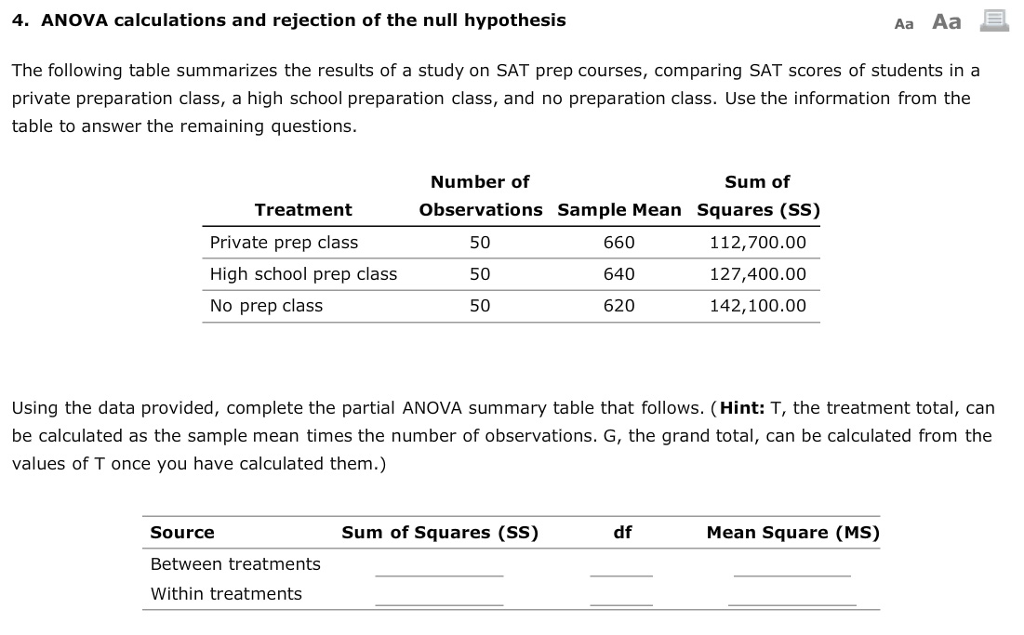 how to reject null hypothesis in anova