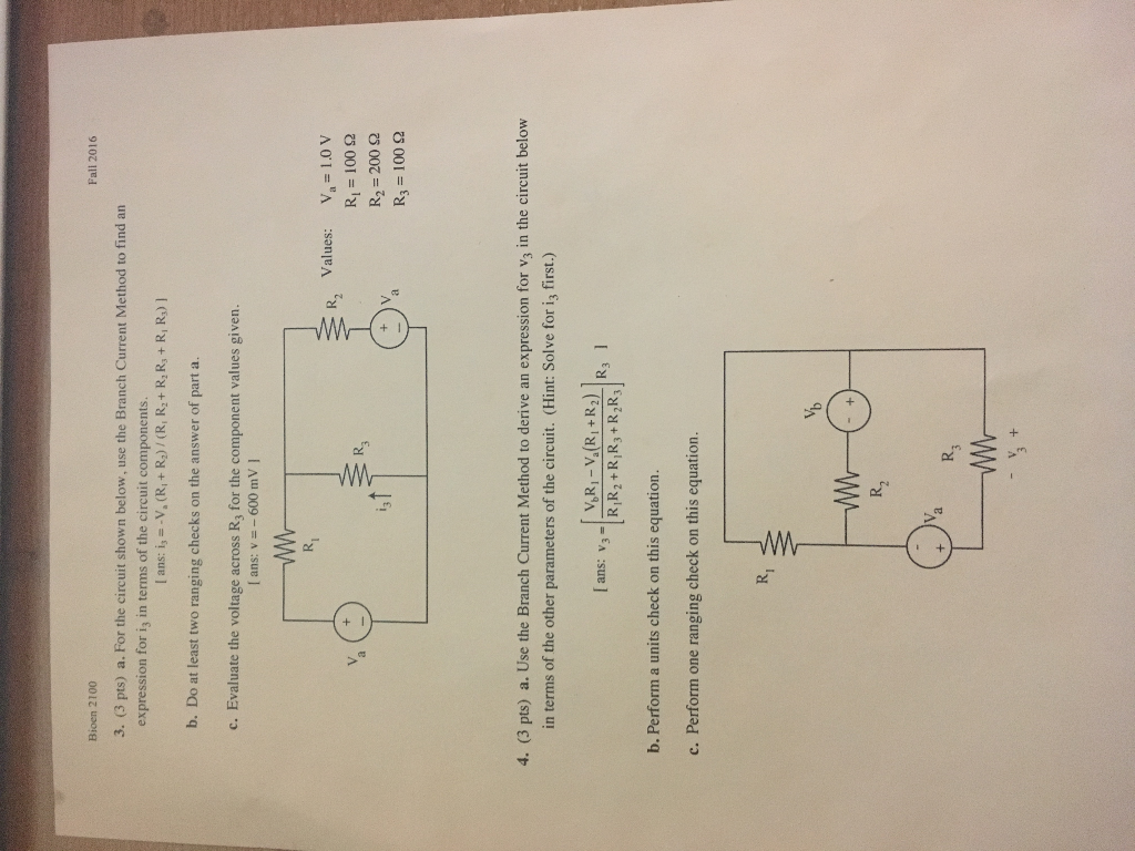 Solved Question 3: use the branch current method do at | Chegg.com