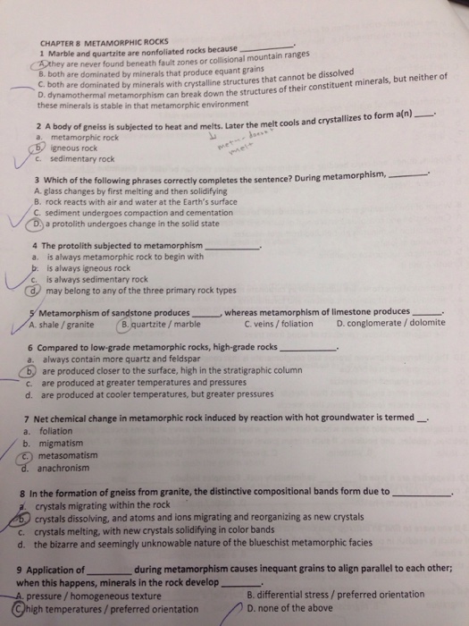 Solved Marble and quartzite are nonfoliated rocks because