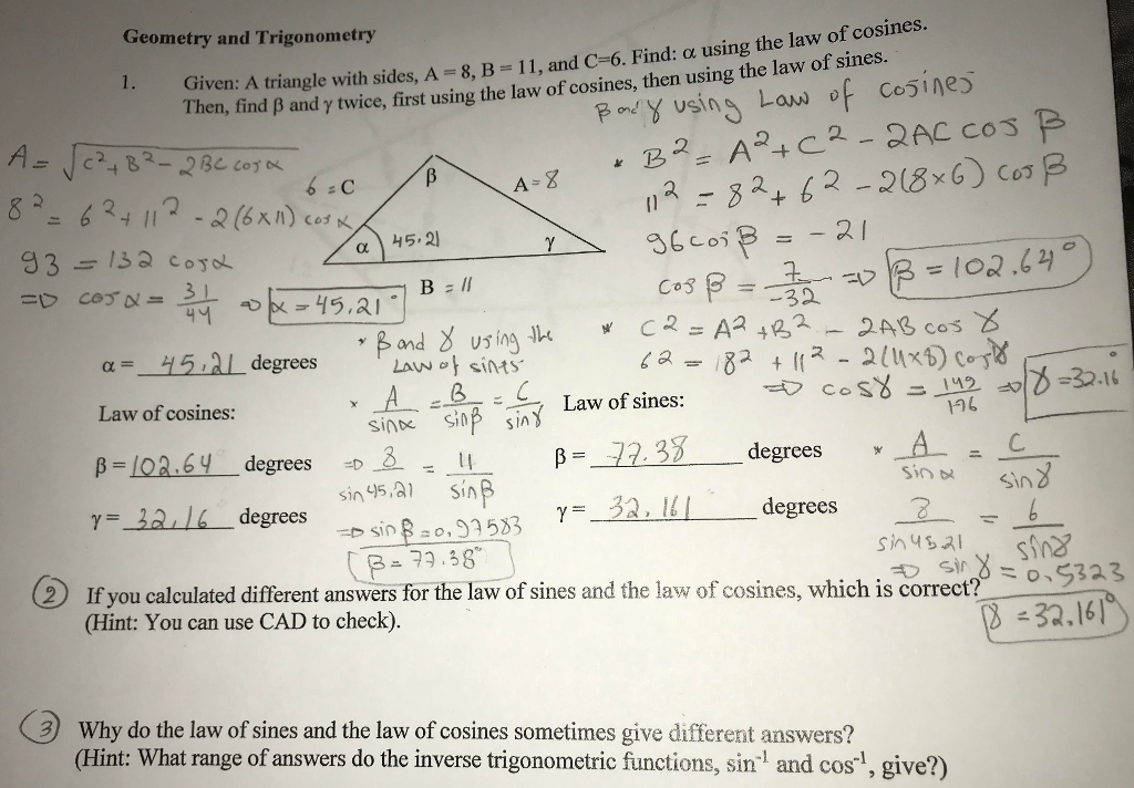 Solved Geometry and Trigonometry : A triangle with sides, | Chegg.com