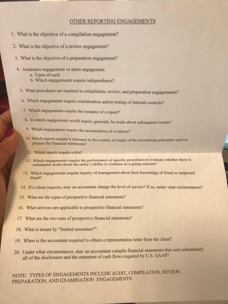 Solved OTHER REPORTING ENGAGEMENTS 1. What is the objective