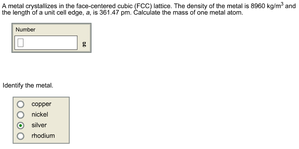 Solved A Metal Crystallizes In The Face Centered Cubic Fcc