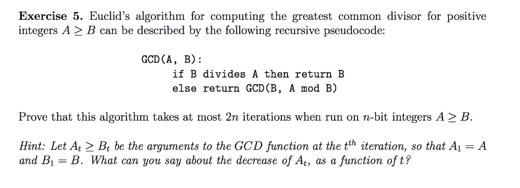 Solved Exercise 5. Euclid's Algorithm For Computing The | Chegg.com