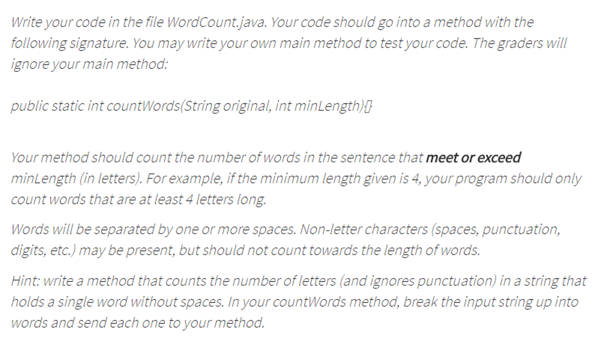 Solved Write your code in the file WordCount.java. Your code  Chegg.com