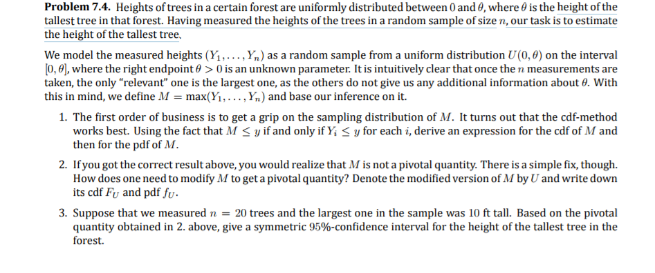 Problem 7.4. Heights of trees in a certain forest are | Chegg.com