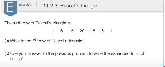 Solved Exercise 11.2.3 Pascal s triangle. The sixth row of