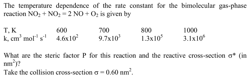 Solved The temperature dependence of the rate constant for | Chegg.com