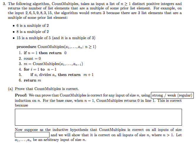 Solved 3. The following algorithm CountMultiples, takes as | Chegg.com
