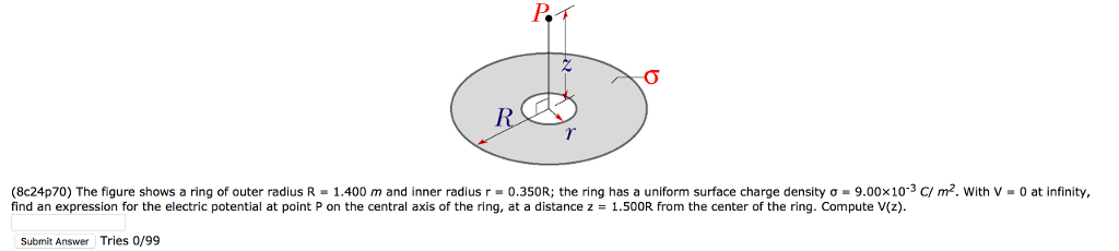 Solved The figure shows a ring of outer radius R = 1.400 m | Chegg.com
