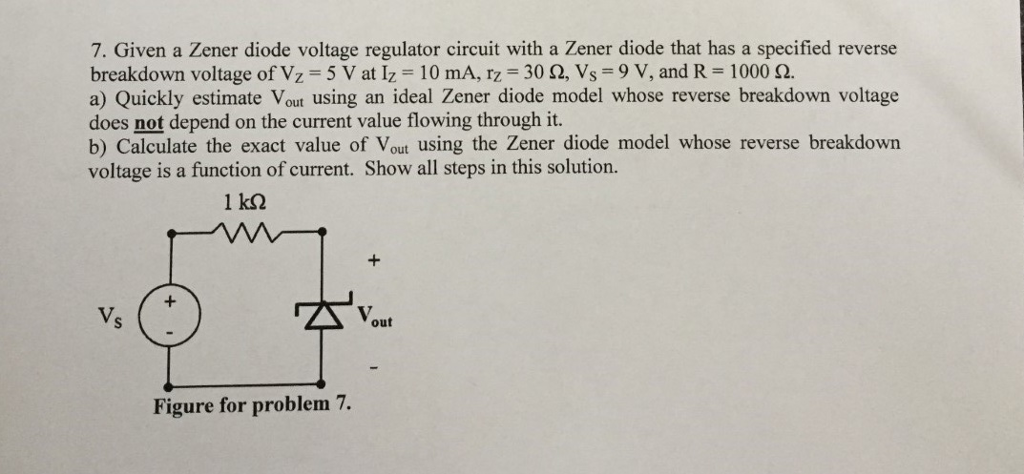 Solved Given A Zener Diode Voltage Regulator Circuit With A | Chegg.com