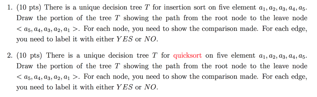 Solved There is a unique decision tree T for insertion sort | Chegg.com