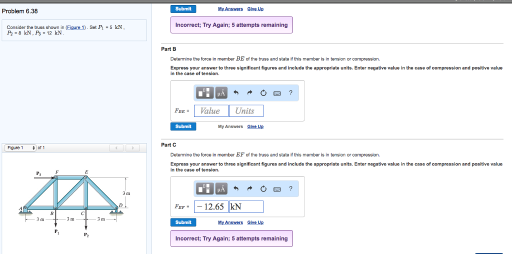 Solved Problem 6.38 Consider the truss shown in (Figure 1) | Chegg.com