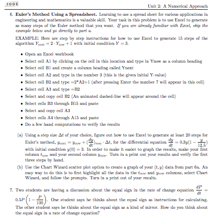 Solved Euler's Method Using a Spreadsheet. Learning to use a | Chegg.com