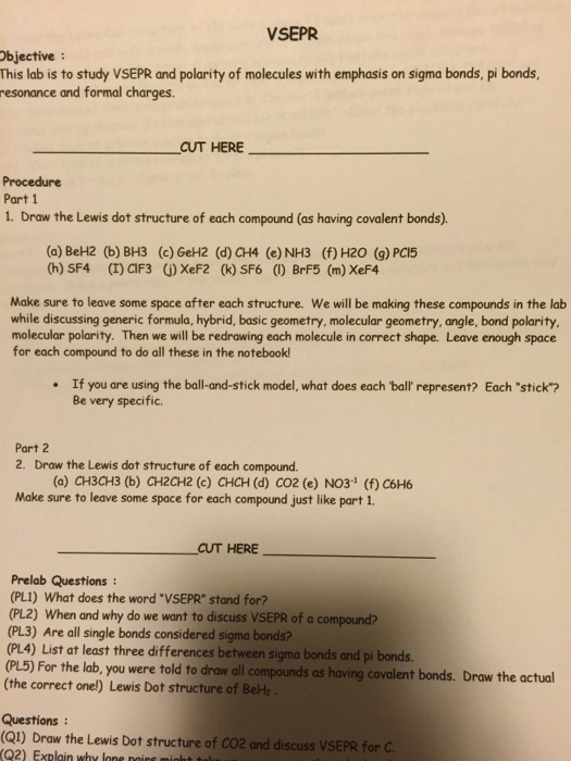 Solved VSEPR Objective: This lab is to study VSEPR and | Chegg.com