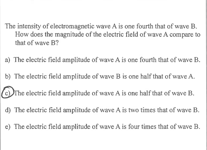 Solved The intensity of electromagnetic wave A is one fourth | Chegg.com