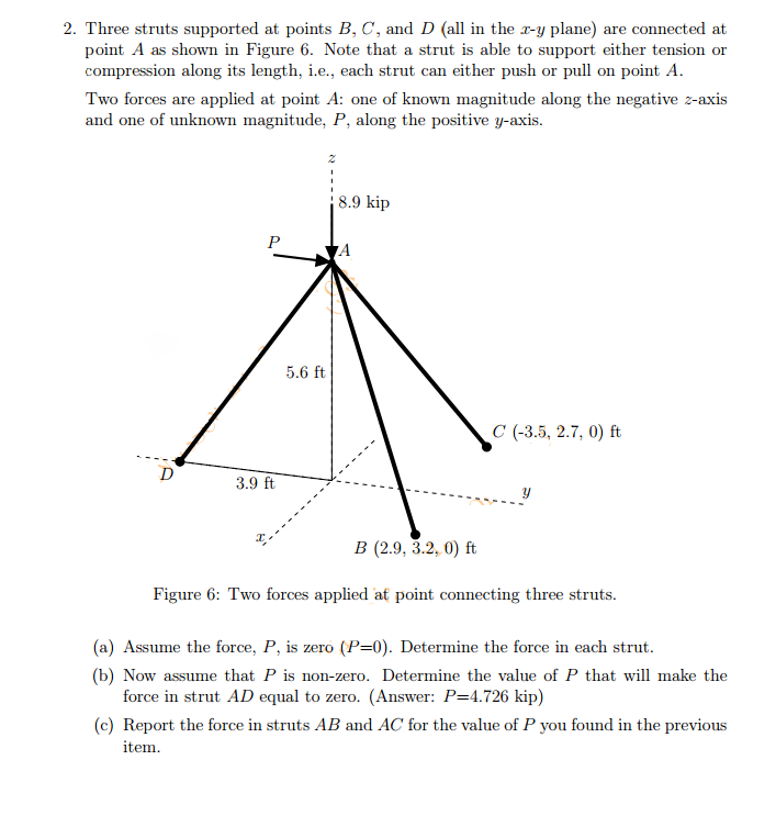 Solved 2. Three struts supported at points B, C, and D (all | Chegg.com