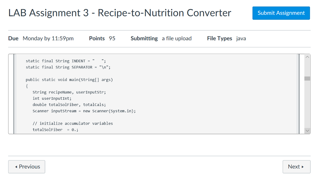 Solved LAB Assignment 3 - Recipe-to-Nutrition Converter | Chegg.com