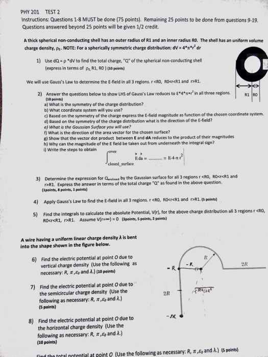 Solved PHY 201 TEST 2 Instructions: Questions 1-8 MUST be | Chegg.com