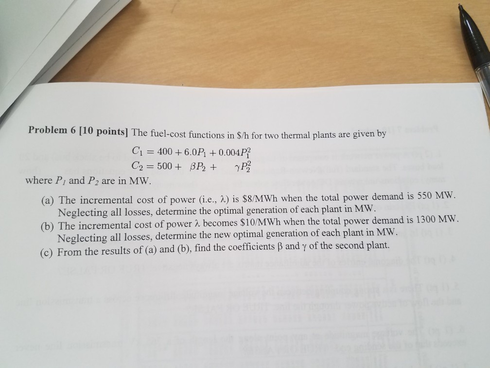 Solved Problem 6 10 Points The Fuel cost Functions In S h Chegg